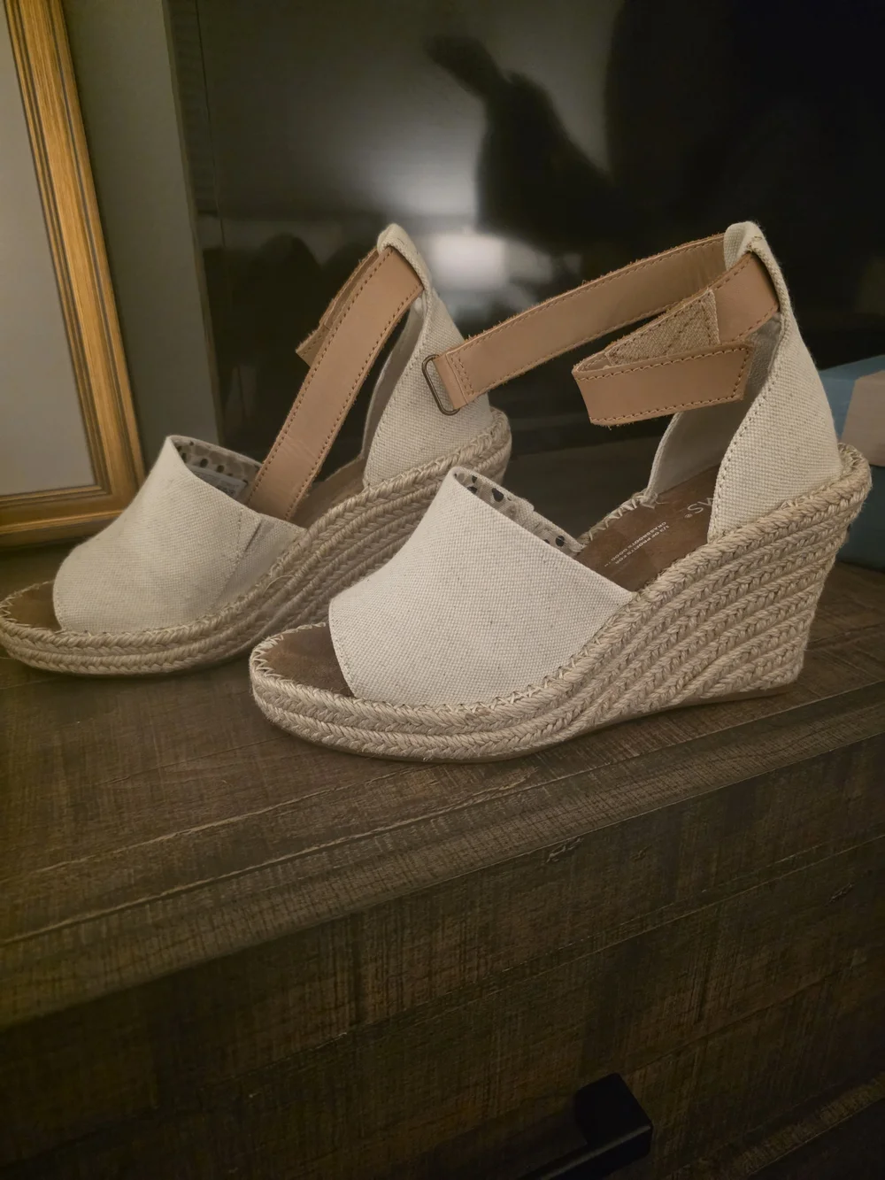 TOMS Women’s Cream Canvas Espadrille Wedge Sandals